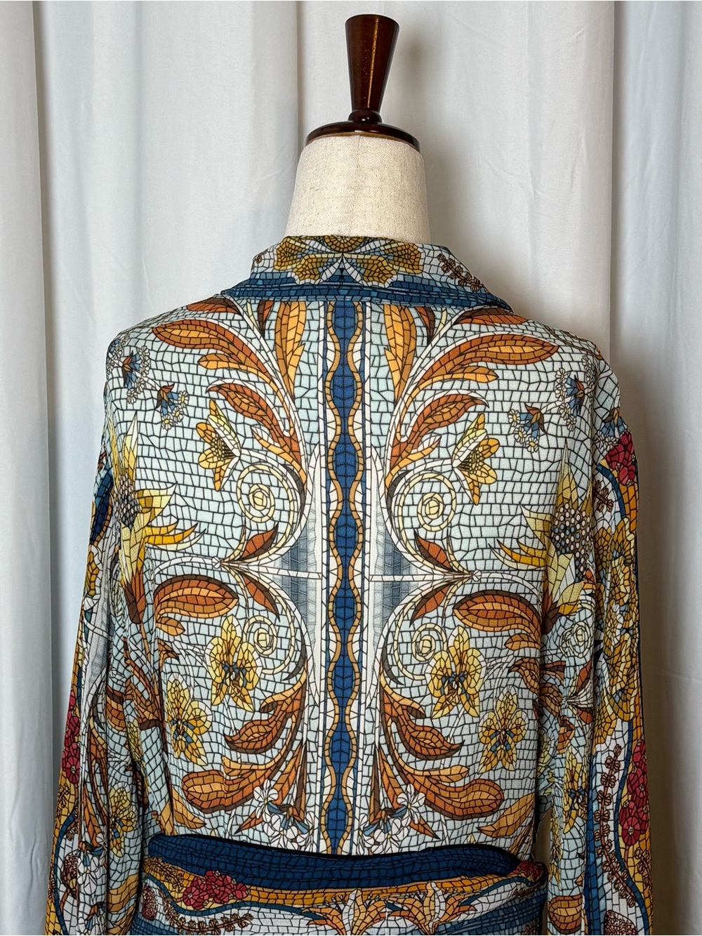 Farm Rio Mosaic Garden Mini Dress Belted Button Front Floral Boho Small - Picture 11 of 16